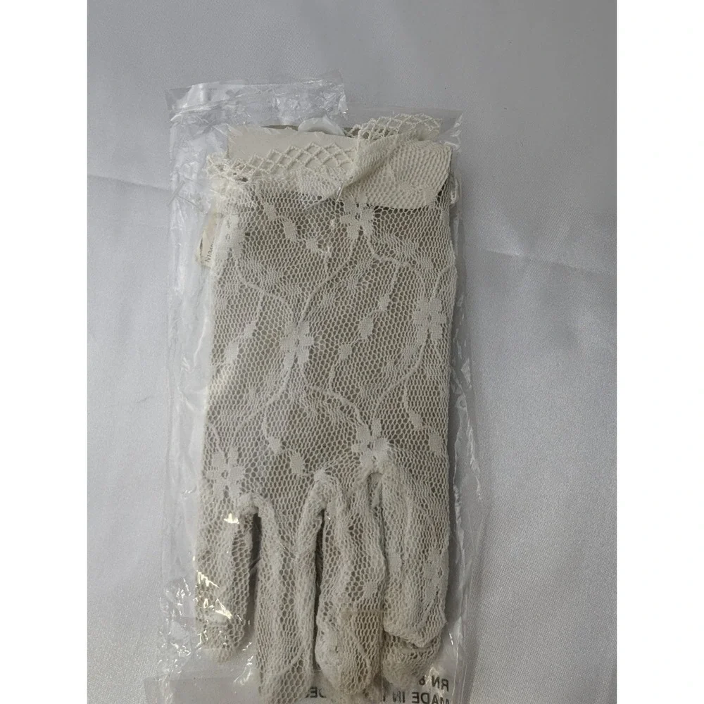 White Lace Gloves Floral Sheer Stretch Dress Up Party Costume Wedding New 7‎ 1/2